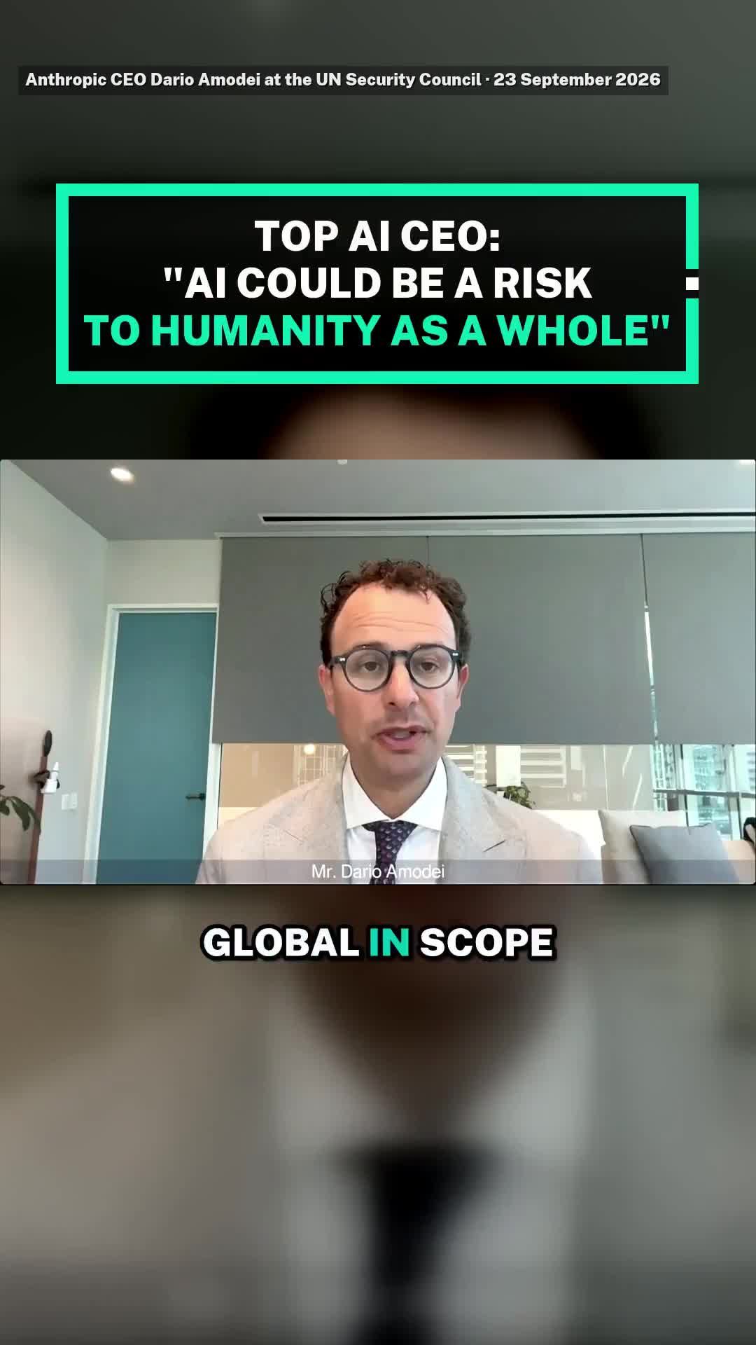 WATCH: Anthropic CEO Dario Amodei just told the UN Security Council that he believes AI could be "a risk to humanity as 
